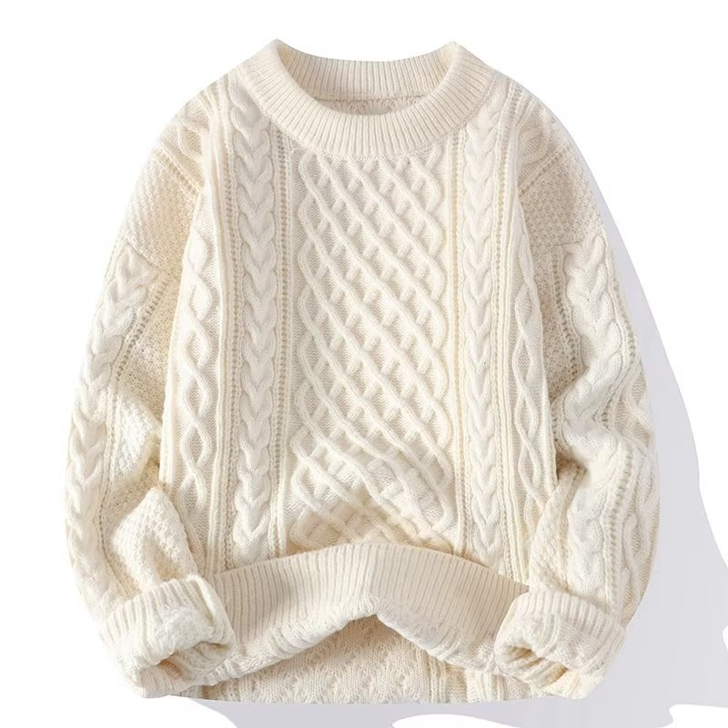 Ida | Pull Oversize Femme Toucher Cachemire à Torsades Col Rond - Blanc