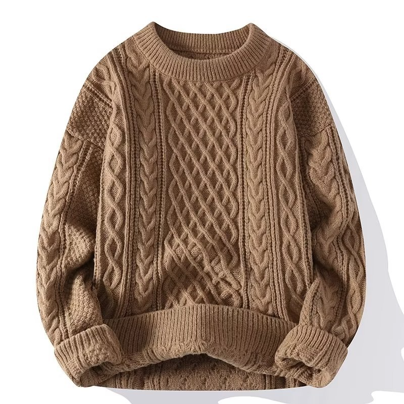 Ida | Pull Oversize Femme Toucher Cachemire à Torsades Col Rond - Marron