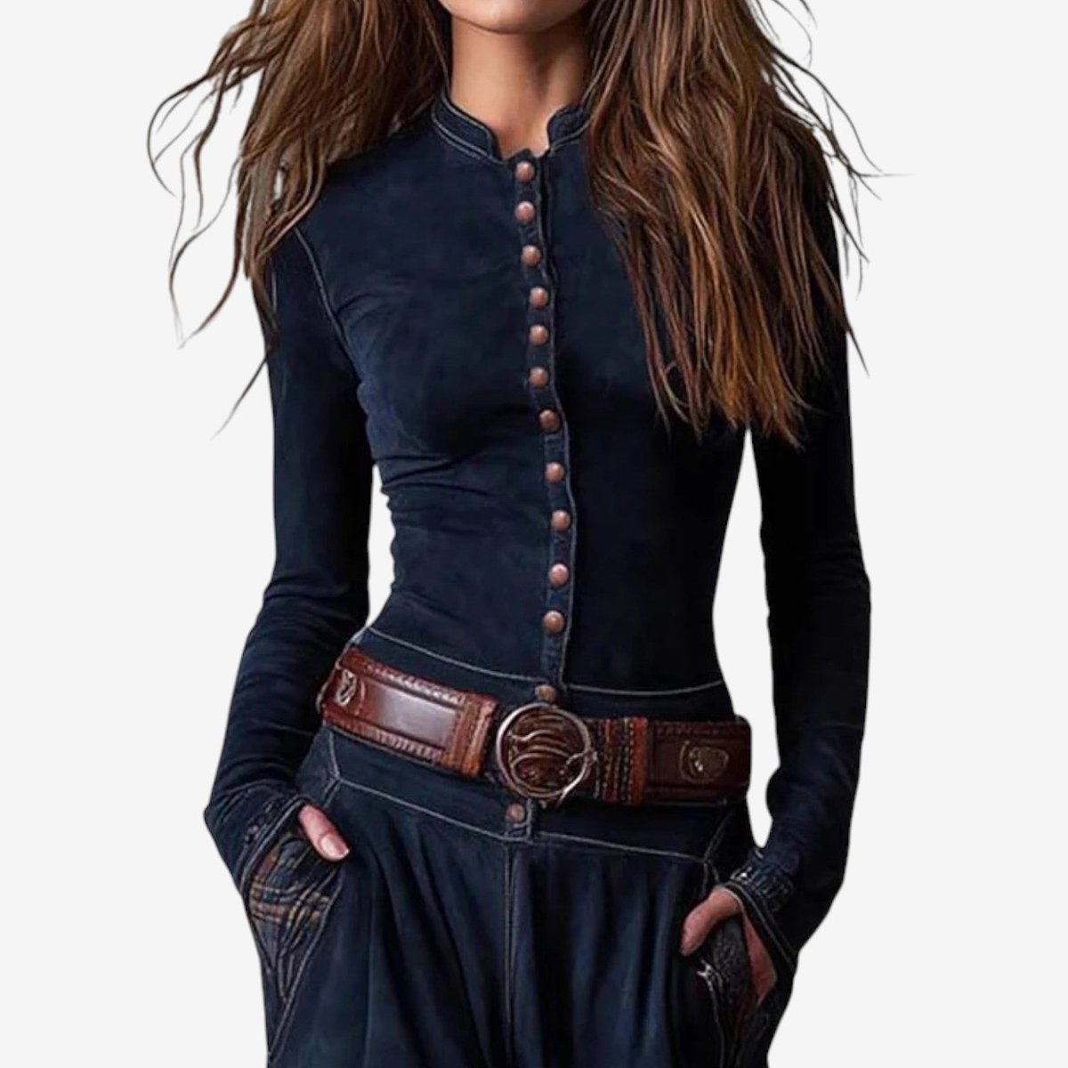 Jacinthe | Robe Longue Femme à Carreaux Patchwork, Boutonnée avec Poches et Ceinture - vue 2