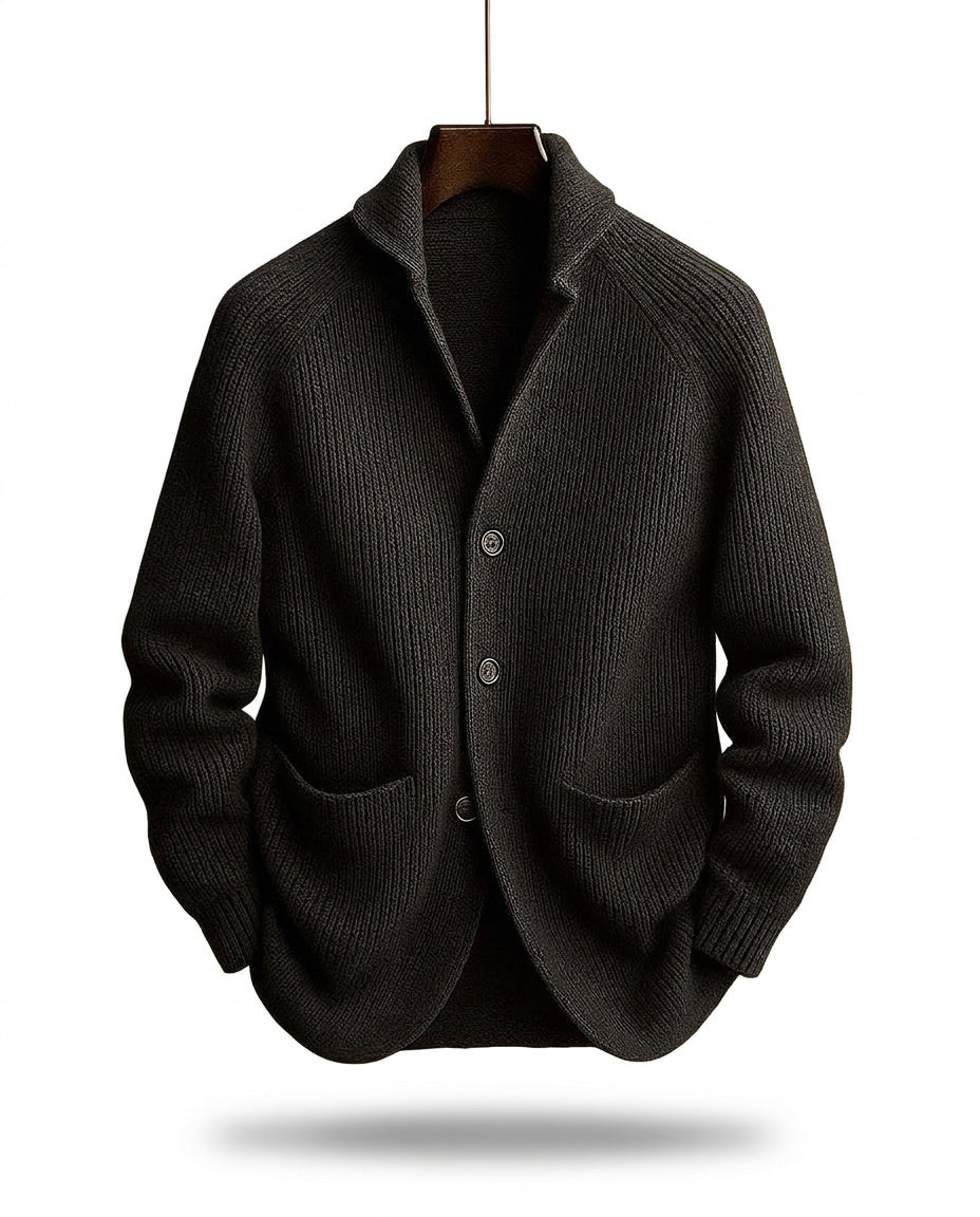 Jérôme | Gilet Homme en Maille Côtelée à Col Châle et Boutons - Noir