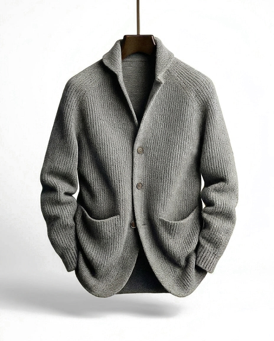 Jérôme | Gilet Homme en Maille Côtelée à Col Châle et Boutons - Gris