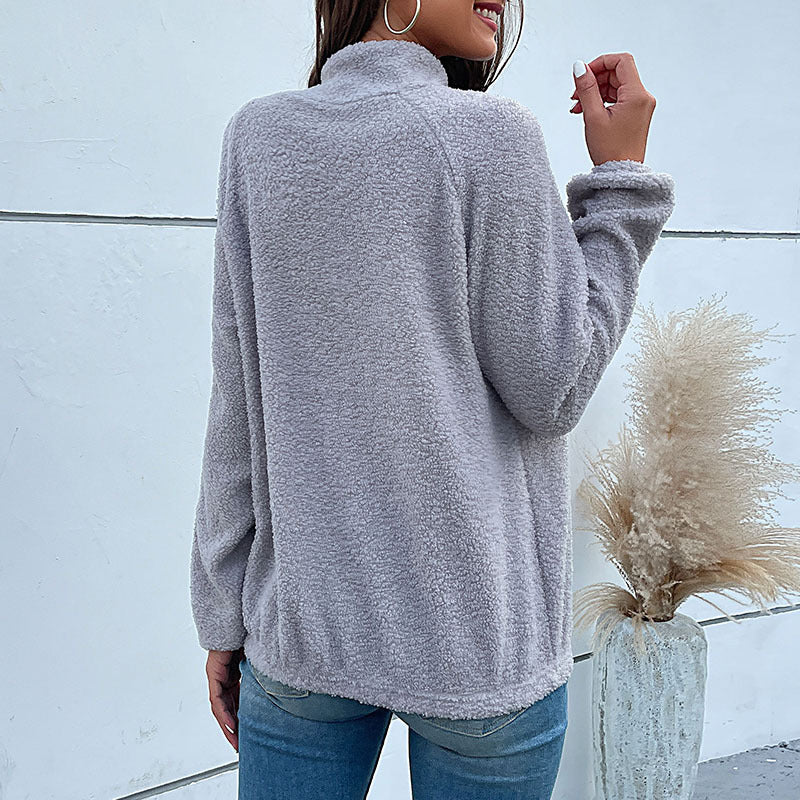 Jocelyne | Pull Col Montant Femme Effet Bouclette à Boutons-Pression - vue 4
