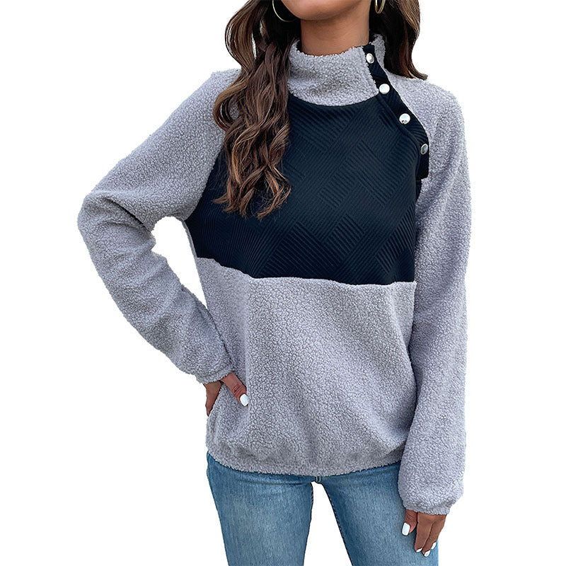 Jocelyne | Pull Col Montant Femme Effet Bouclette à Boutons-Pression - vue 5