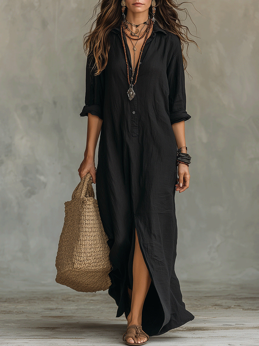 Joséphine | Robe Pull Femme Longue Col Roulé en Maille Douce Ajustée - Noir