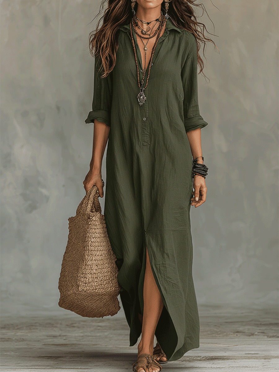 Joséphine | Robe Pull Femme Longue Col Roulé en Maille Douce Ajustée - Vert