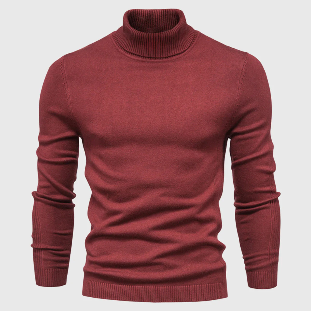 Julien | Pull Col Roulé Homme en Maille Fine Facile d'Entretien - Rouge brique