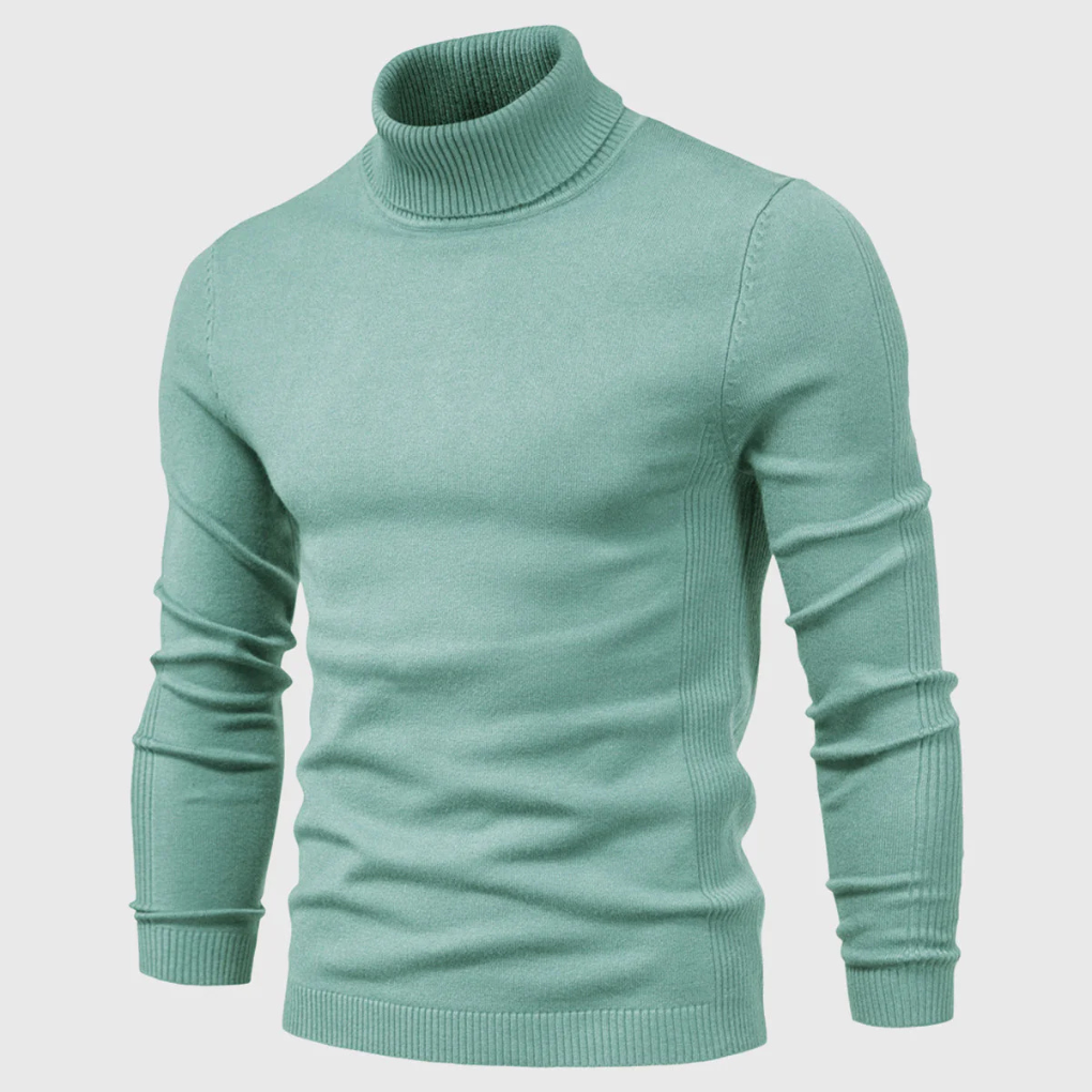 Julien | Pull Col Roulé Homme en Maille Fine Facile d'Entretien - Vert d'eau