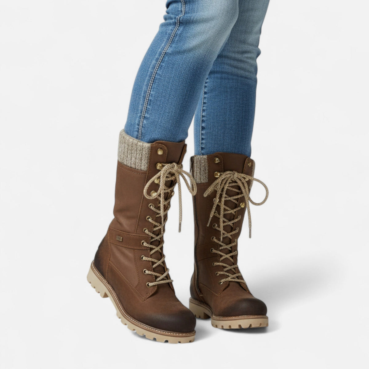 Juliette | Bottes Mi-Mollet Femme à Lacets et Col en Maille Semelle Crantée - vue 4