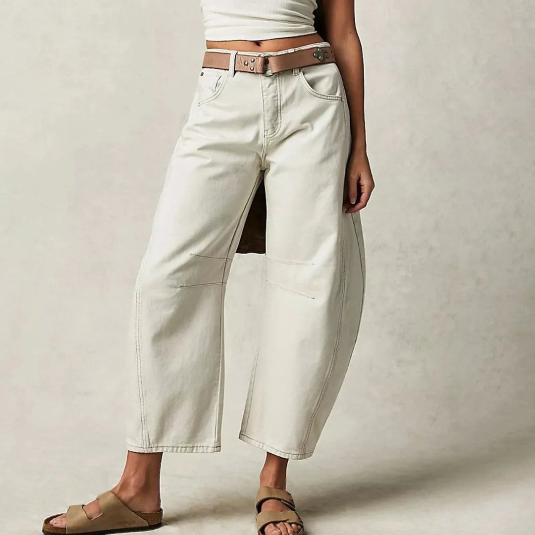 Laure | Jean Femme Taille Haute Coupe Baril à Cinq Poches - Blanc