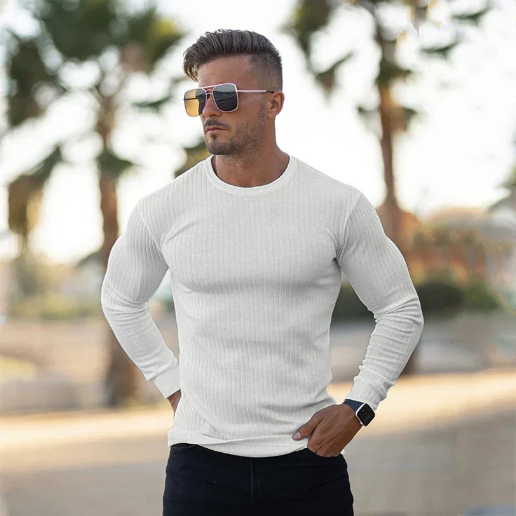 Lazare | Pull Col Rond Homme en Maille Côtelée Ajustée - Blanc