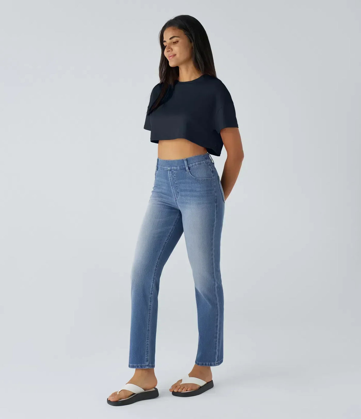 Léonie | Pantalon Femme en Denim Foncé Taille Haute pour l'Hiver - vue 9
