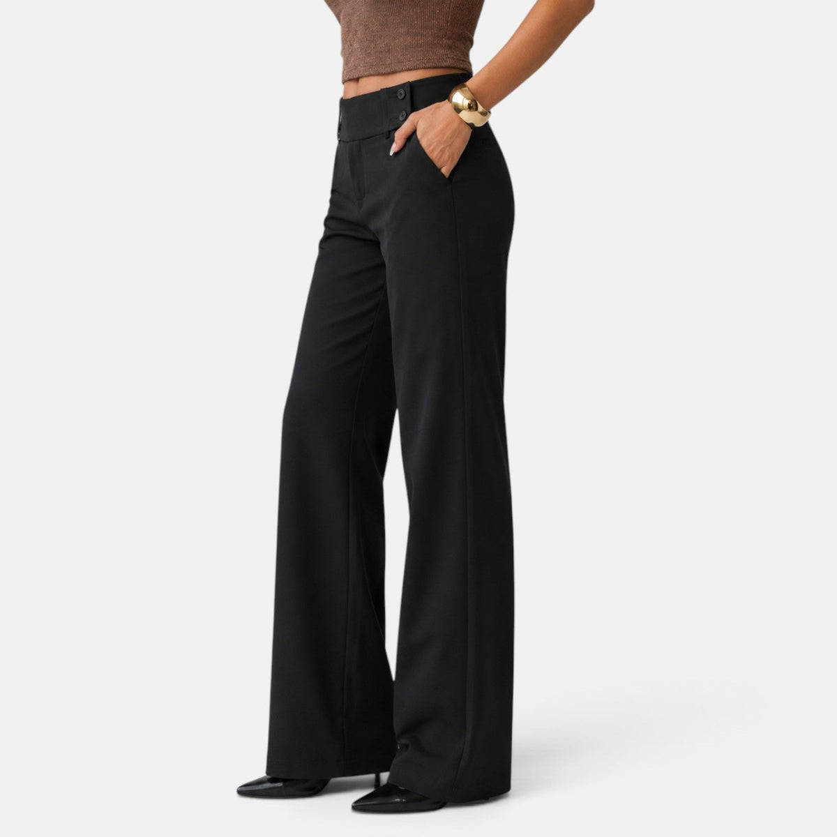 Lison | Pantalon Habillé Femme Large à Taille Haute et Double Bouton - vue 2