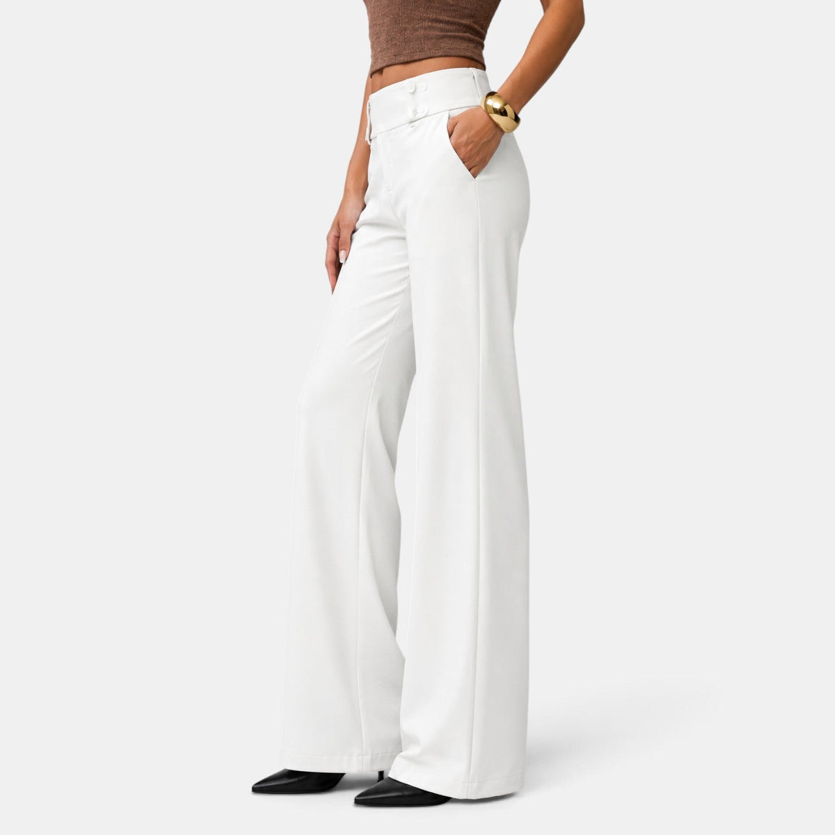 Lison | Pantalon Habillé Femme Large à Taille Haute et Double Bouton - vue 8