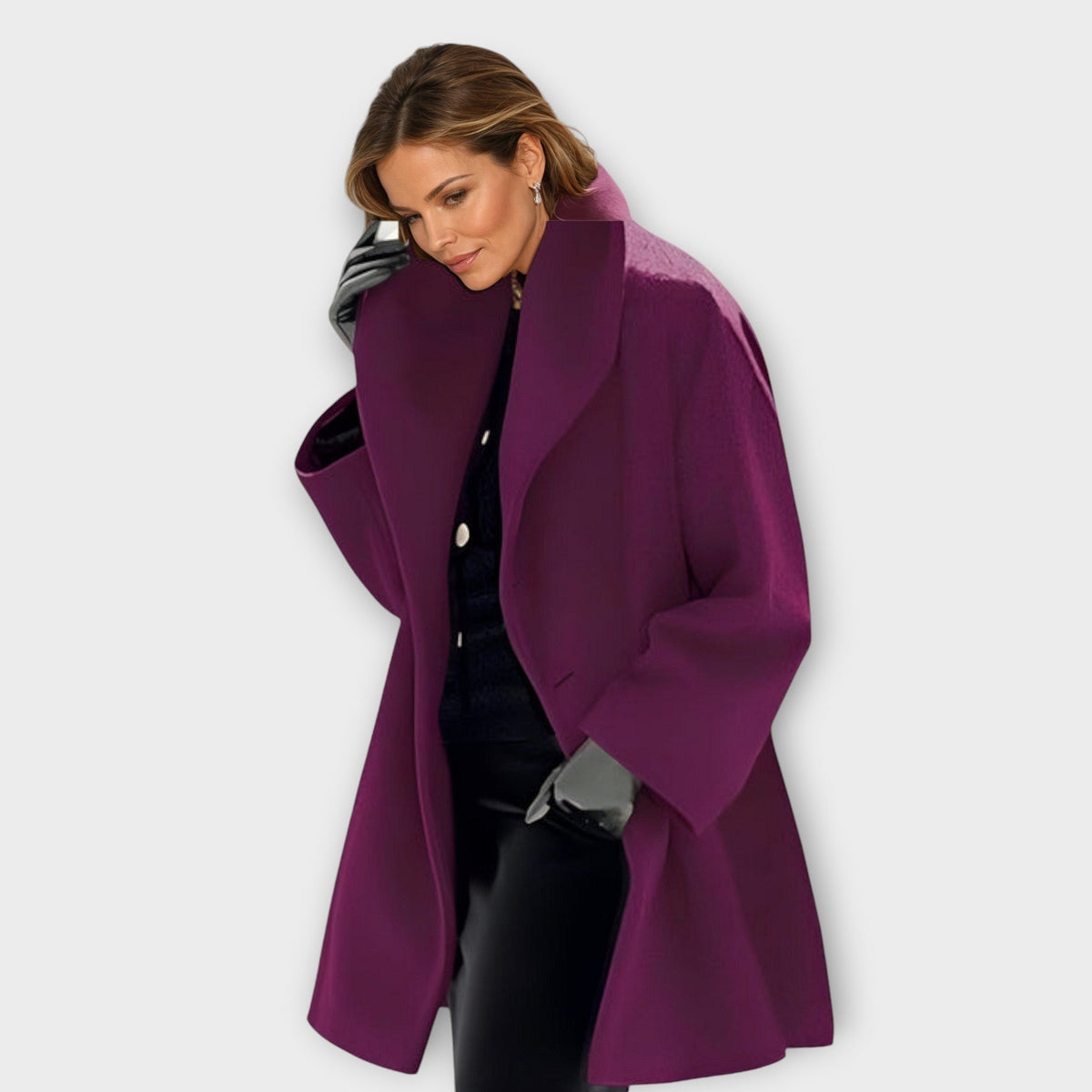 Lucile | Veste Femme Toucher Laine à Col Châle, Coupe Ajustée Coupe-Vent - Violet