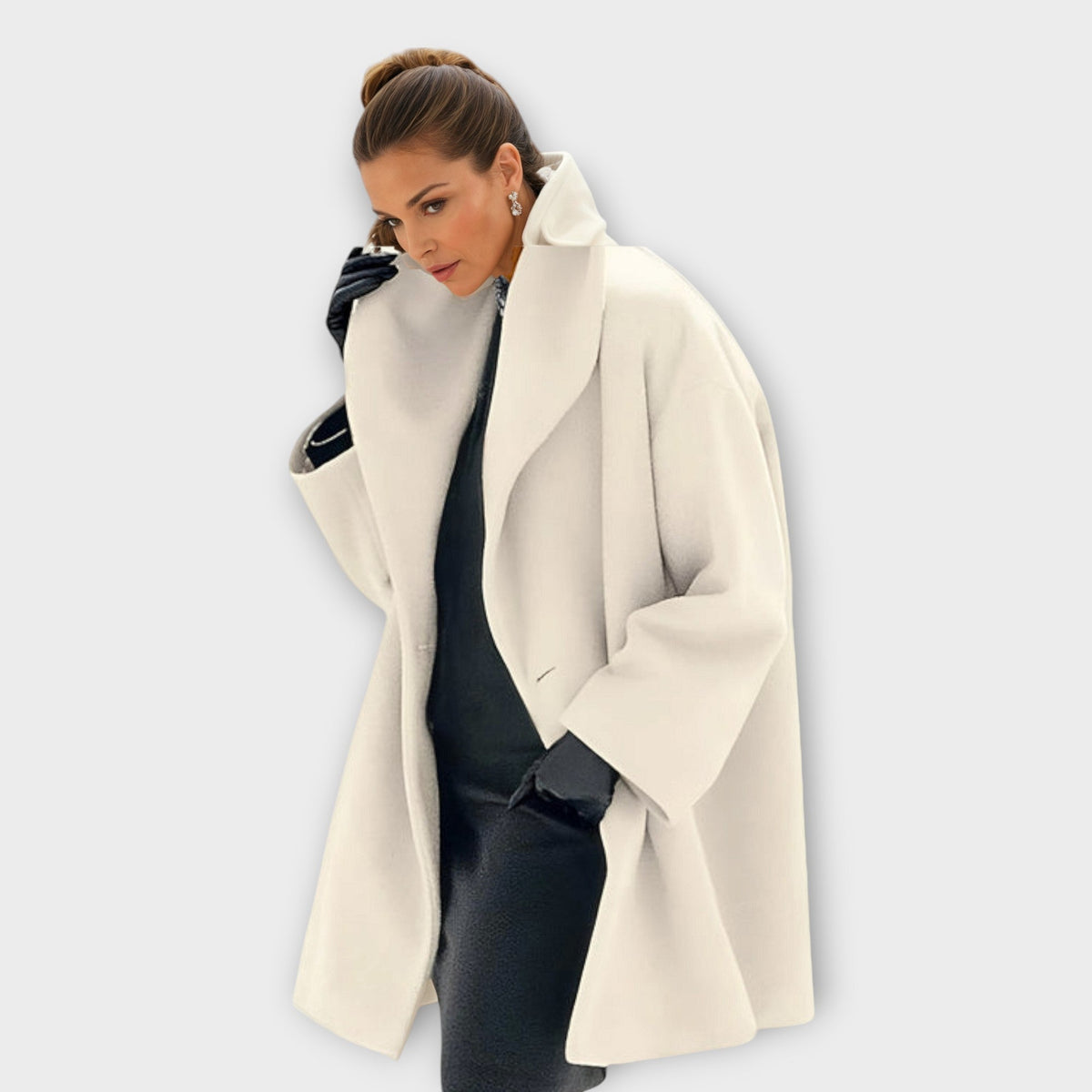 Lucile | Veste Femme Toucher Laine à Col Châle, Coupe Ajustée Coupe-Vent - Blanc