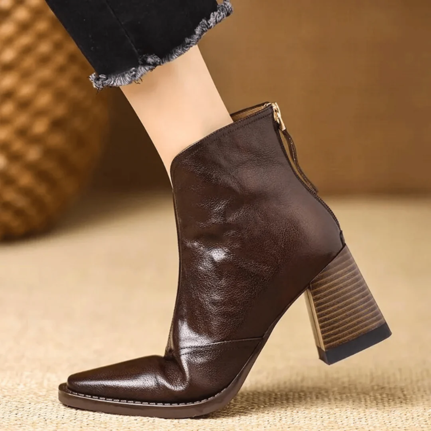 Maëlle | Bottines Femme Effet Cuir à Encolure en V et Talon Large Empilé - vue 2