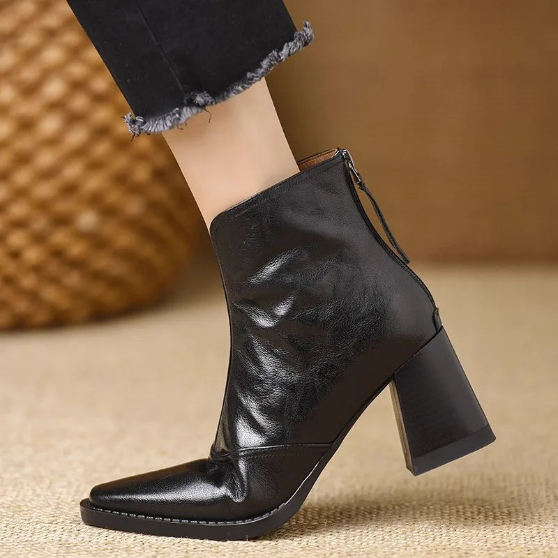 Maëlle | Bottines Femme Effet Cuir à Encolure en V et Talon Large Empilé - vue 6