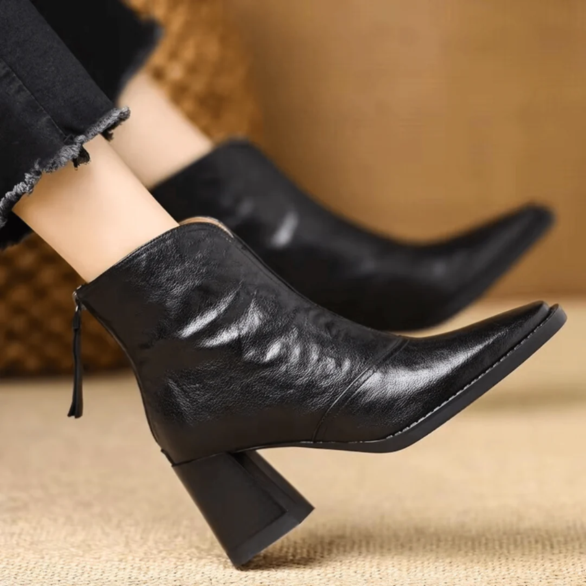 Maëlle | Bottines Femme Effet Cuir à Encolure en V et Talon Large Empilé - vue 8