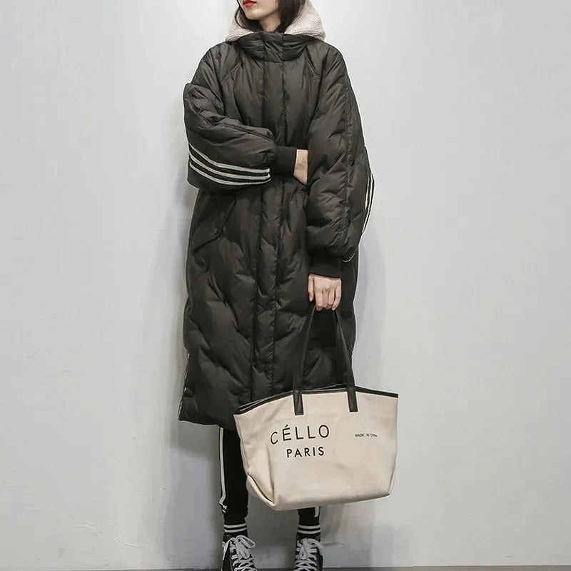 Doudoune longue femme coupe ample, grande capuche chaude
