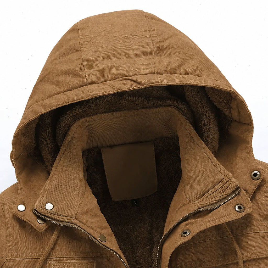 Veste à capuche homme, zip et boutons, poches multiples