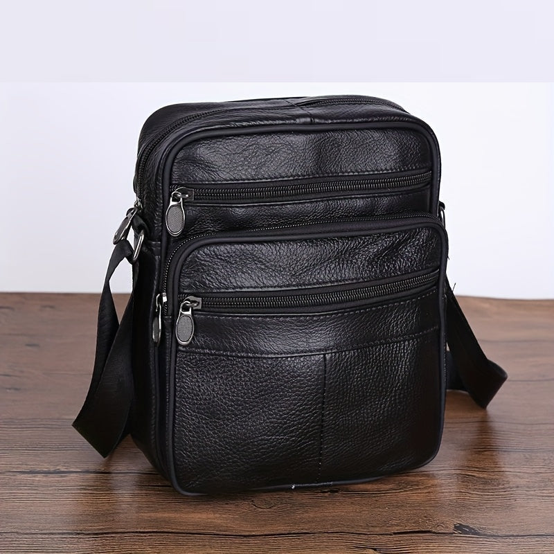 Marcel | Sacoche Bandoulière Homme Effet Cuir Grainé Multi-Poches - Noir
