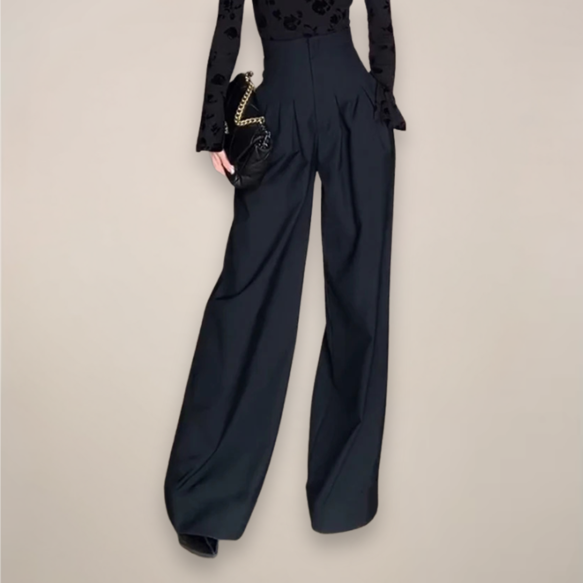 Margaux | Pantalon Femme Taille Haute à Jambe Large et Pinces, Coupe Fluide - vue 3
