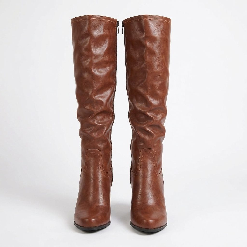 Marguerite | Bottes Hautes Femme Effet Cuir Marron à Talon Large - vue 4