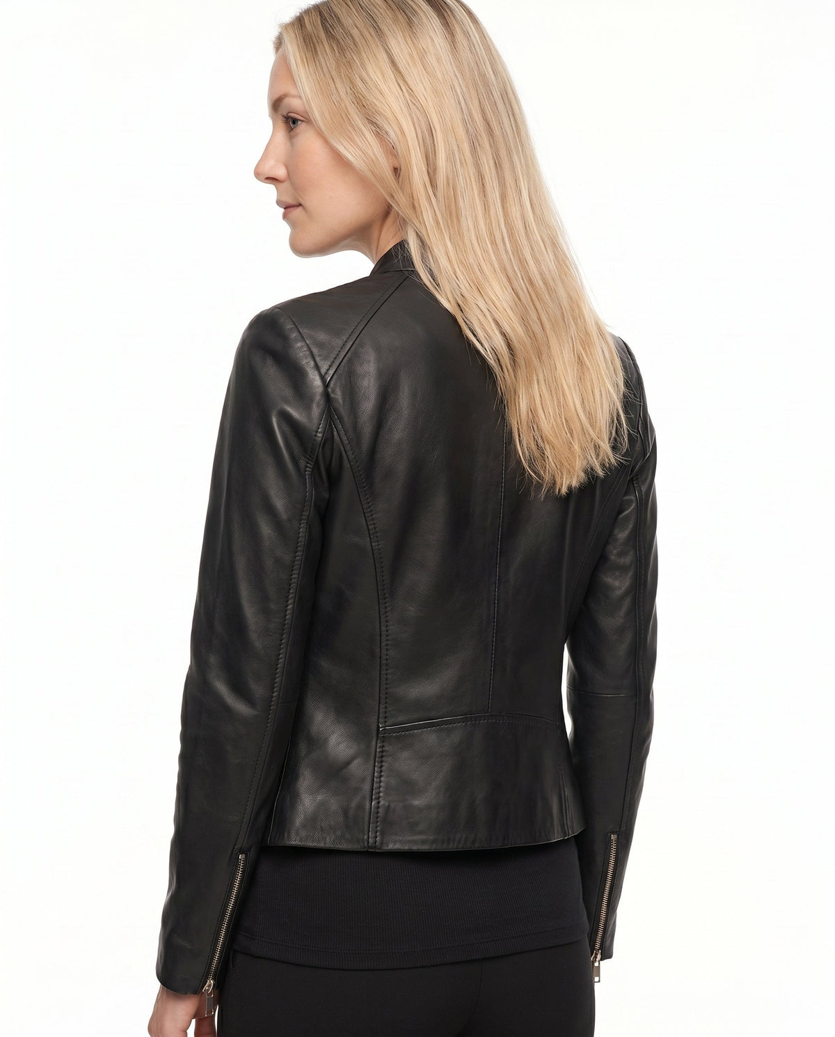 Mariette | Veste Effet Cuir Femme Coupe Ajustée à Col Montant et Zip - vue 8