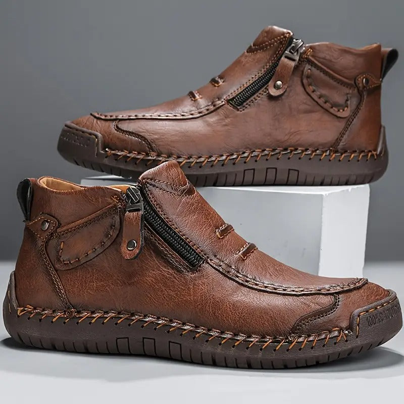 Marius | Bottines Homme Effet Cuir à Zip Latéral et Col Rembourré - Marron