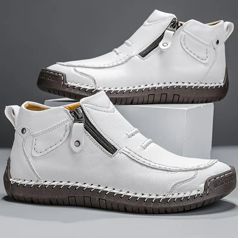 Marius | Bottines Homme Effet Cuir à Zip Latéral et Col Rembourré - Blanc
