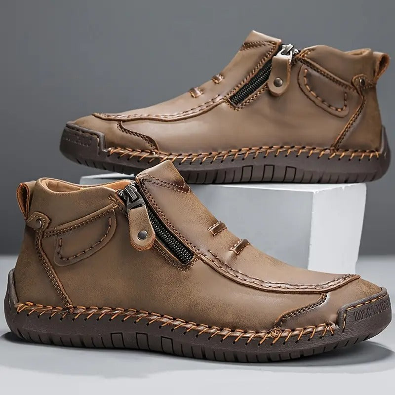 Marius | Bottines Homme Effet Cuir à Zip Latéral et Col Rembourré - Kaki