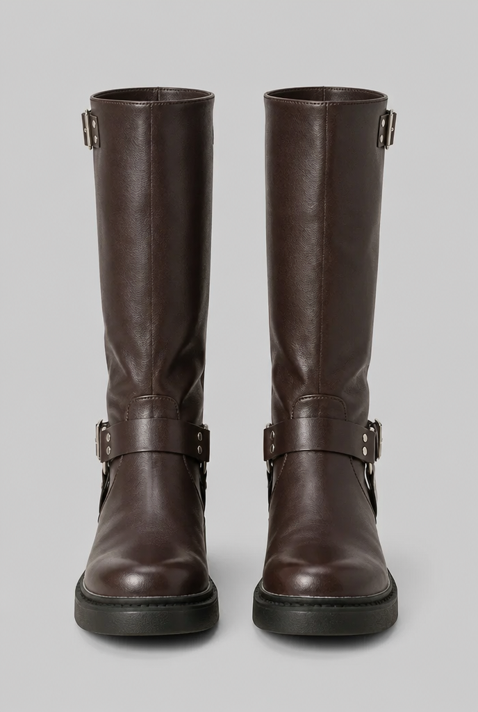 Maud | Bottes Biker Hautes Femme Effet Cuir à Sangle et Boucle - vue 3