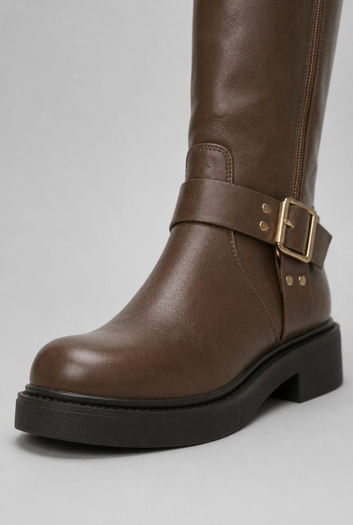 Maud | Bottes Biker Hautes Femme Effet Cuir à Sangle et Boucle - vue 6