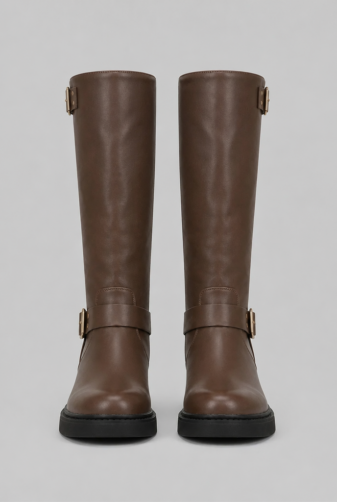 Maud | Bottes Biker Hautes Femme Effet Cuir à Sangle et Boucle - vue 7