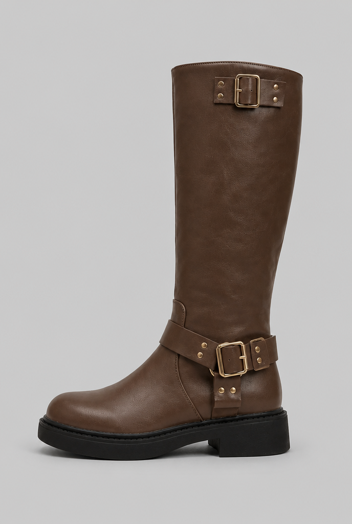 Maud | Bottes Biker Hautes Femme Effet Cuir à Sangle et Boucle - vue 8