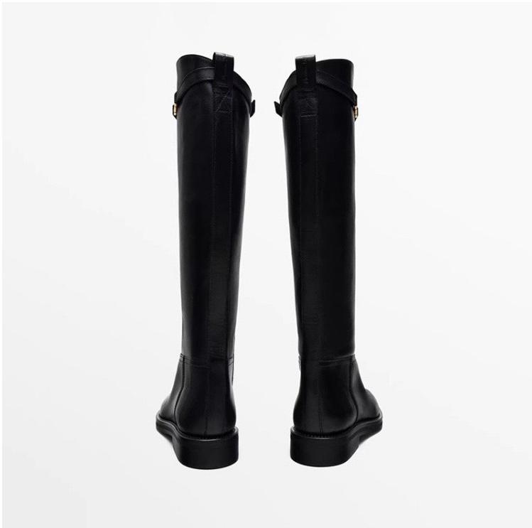 Mélisande | Bottes Cavalières Femme Noires Effet Cuir à Détail Doré - vue 3