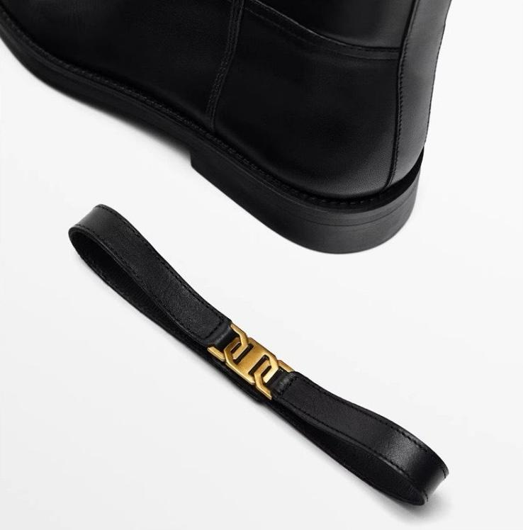 Mélisande | Bottes Cavalières Femme Noires Effet Cuir à Détail Doré - vue 4