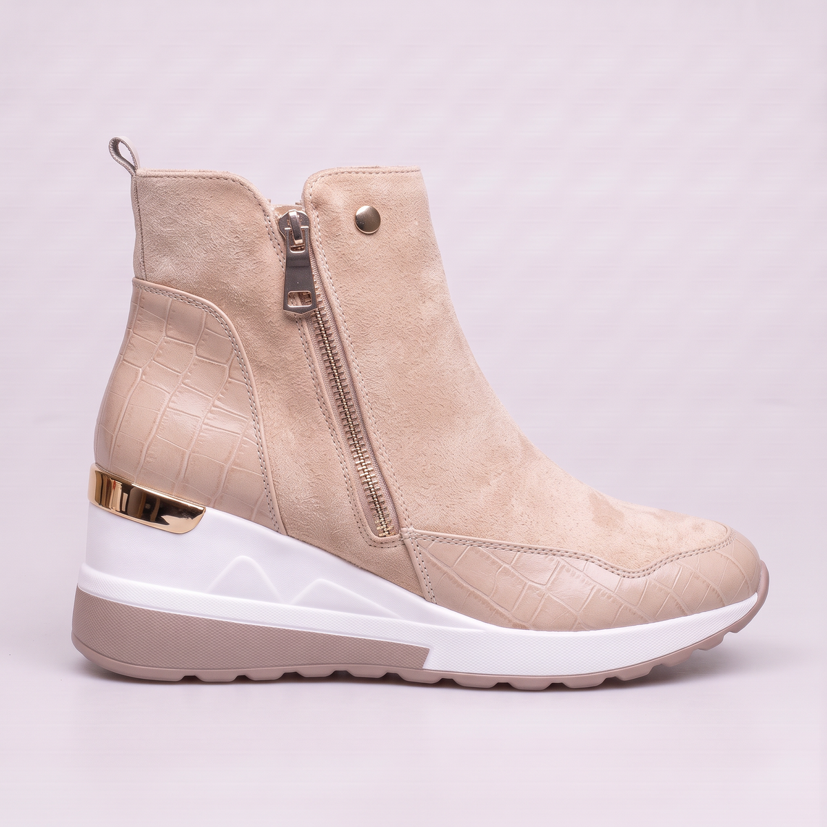 Mireille | Bottines Compensées Femme Aspect Daim à Zip et Semelle Confort - vue 4