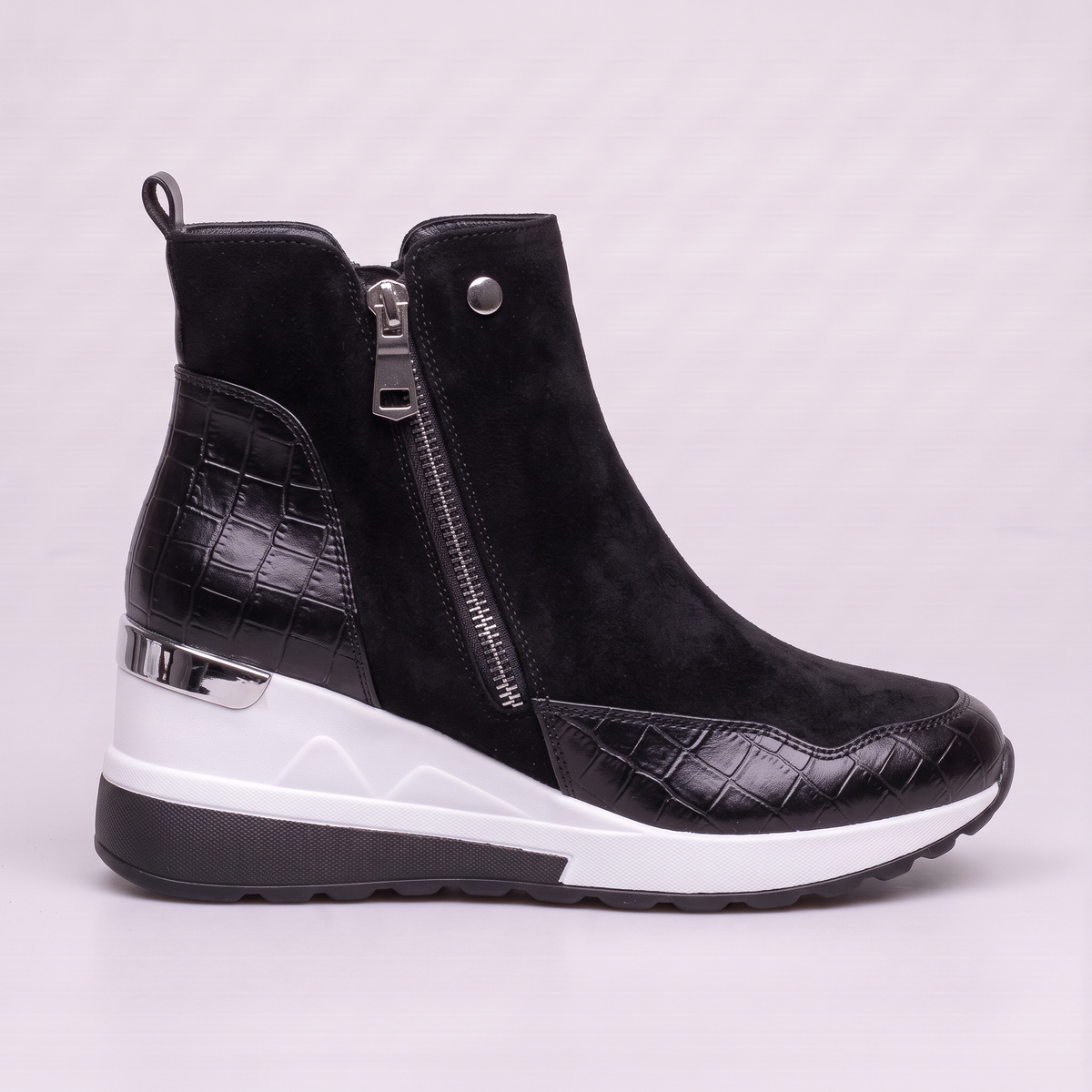 Mireille | Bottines Compensées Femme Aspect Daim à Zip et Semelle Confort - vue 8