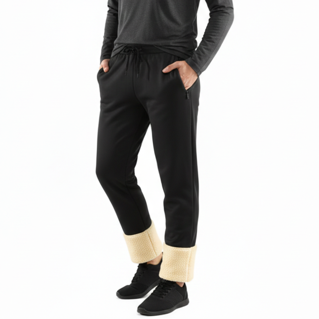 Olivier | Pantalon Jogging Homme Doublé Peluche avec Poches Zippées - Noir