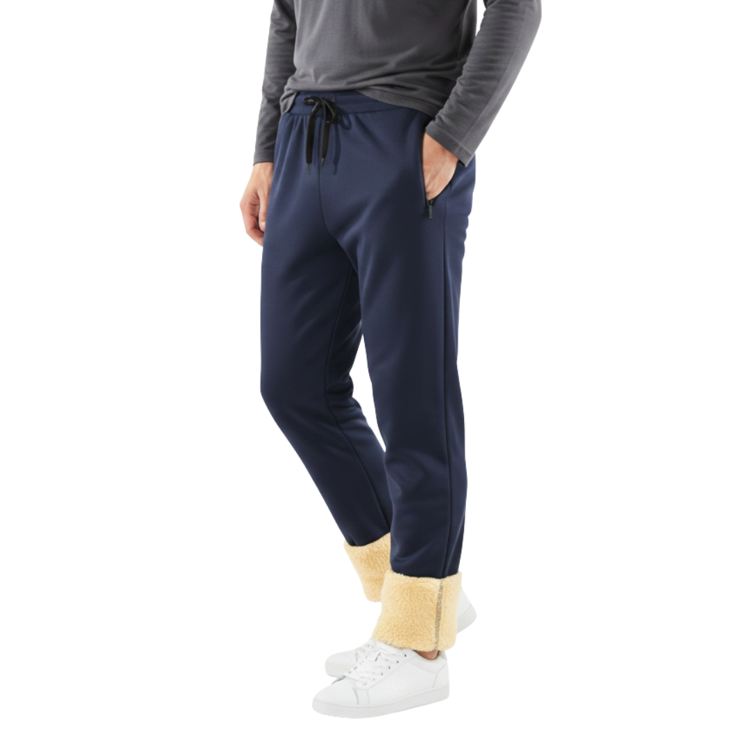 Olivier | Pantalon Jogging Homme Doublé Peluche avec Poches Zippées - Bleu marine