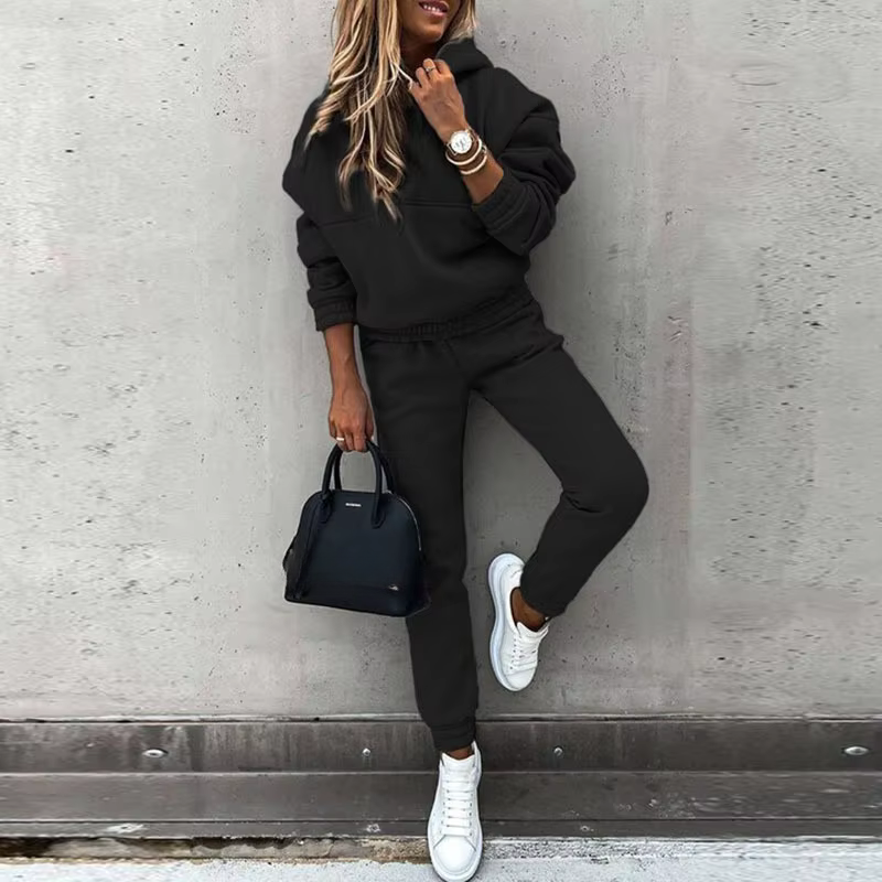Oriane | Ensemble Jogging Femme Chaud Sweat à Capuche et Pantalon - Noir