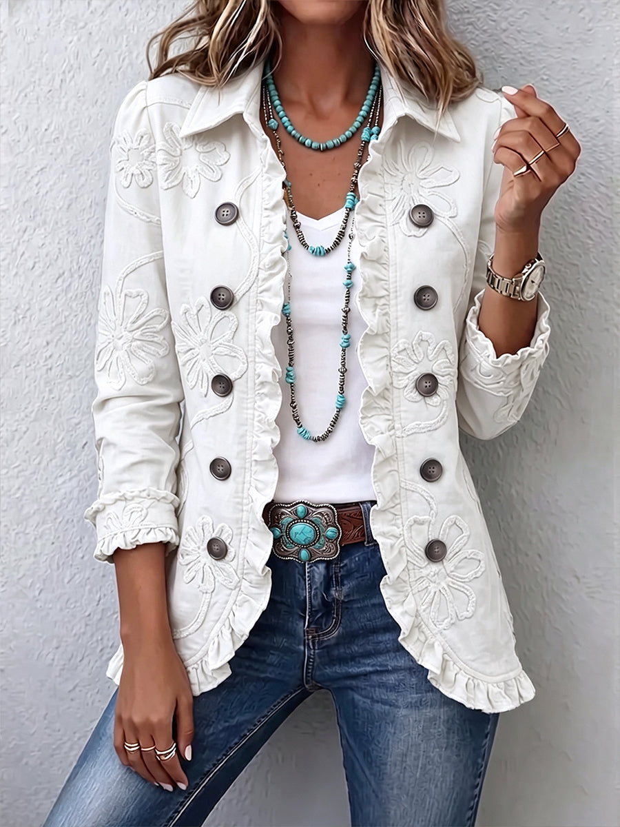 Ines Paris | Veste Brodée Femme Motif Floral en Lin Mélangé