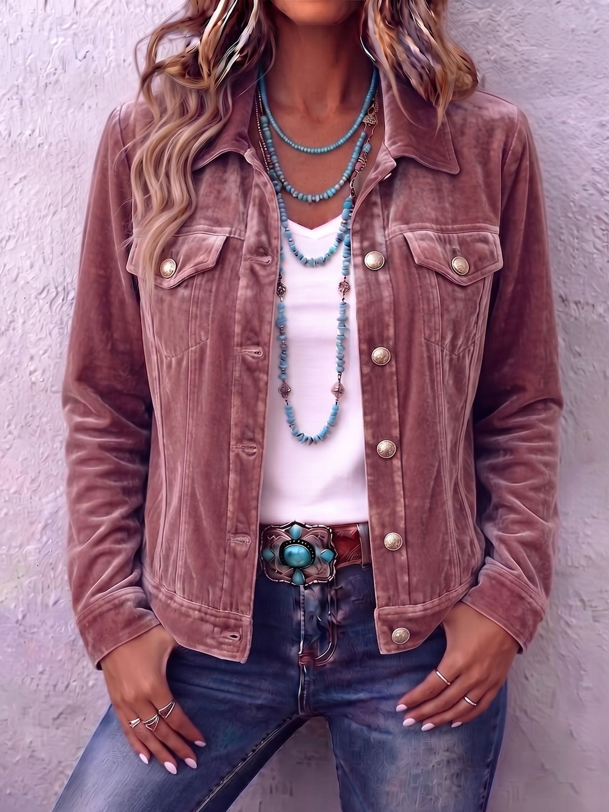 Ines Paris | Veste en velours femme vintage à boutons