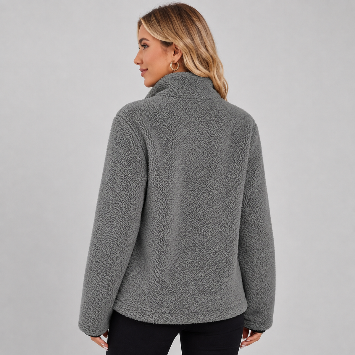 Paulette | Veste Courte Bouclée Effet Fourrure Femme Zippée à Col Montant - vue 2