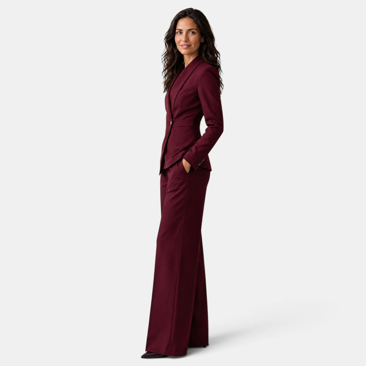 Perrine | Tailleur Pantalon Femme Blazer Cintré Col Châle et Pantalon Large - vue 5