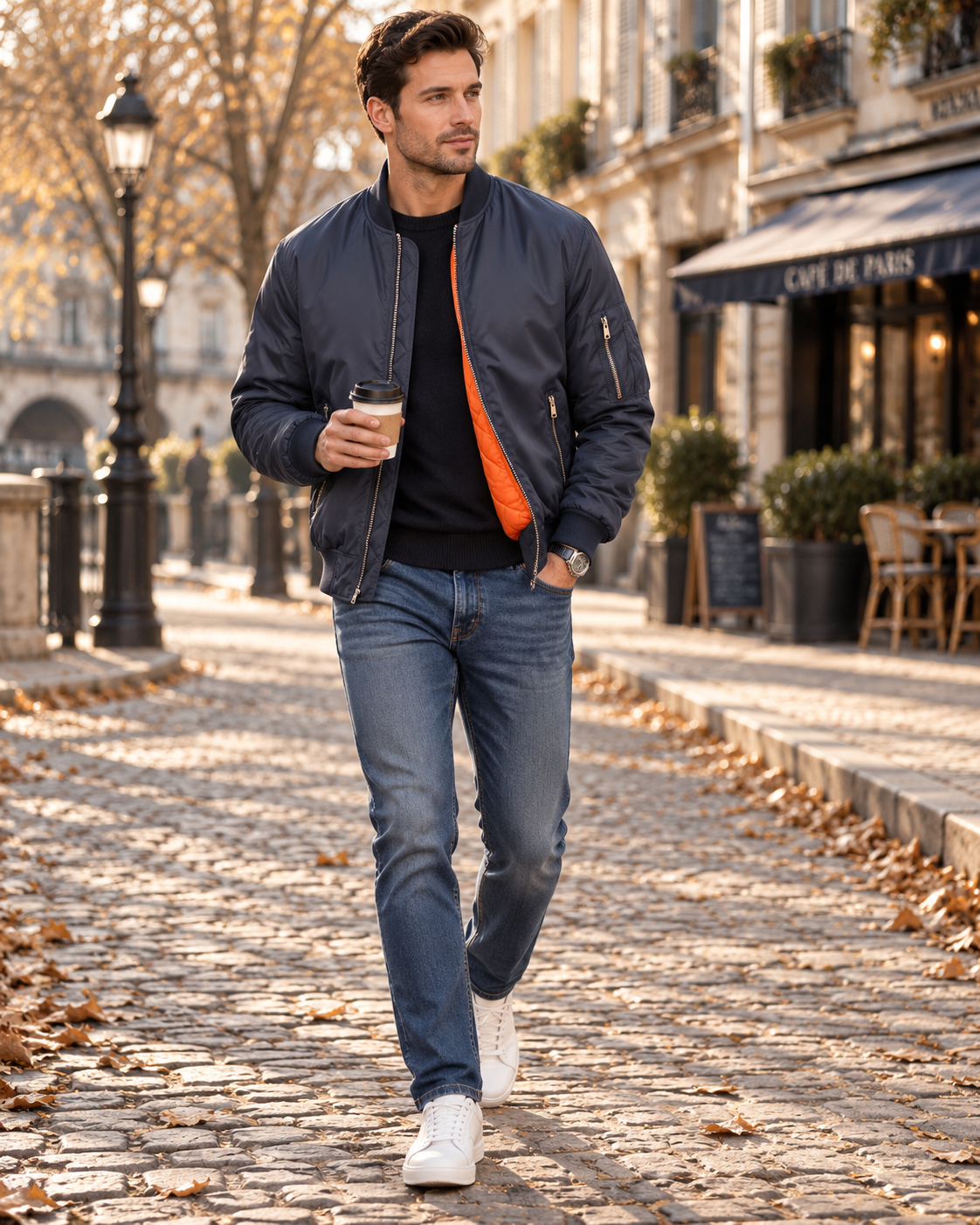 Philippe | Blouson Bomber Homme Matelassé Doublure Chaude et Poches Zippées - Bleu marine