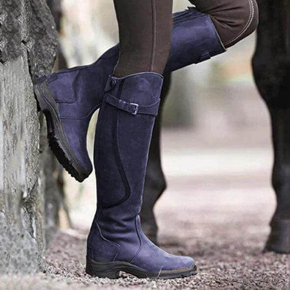 Régine | Bottes Cavalières Femme Hautes à Boucle, Aspect Nubuck - Bleu indigo