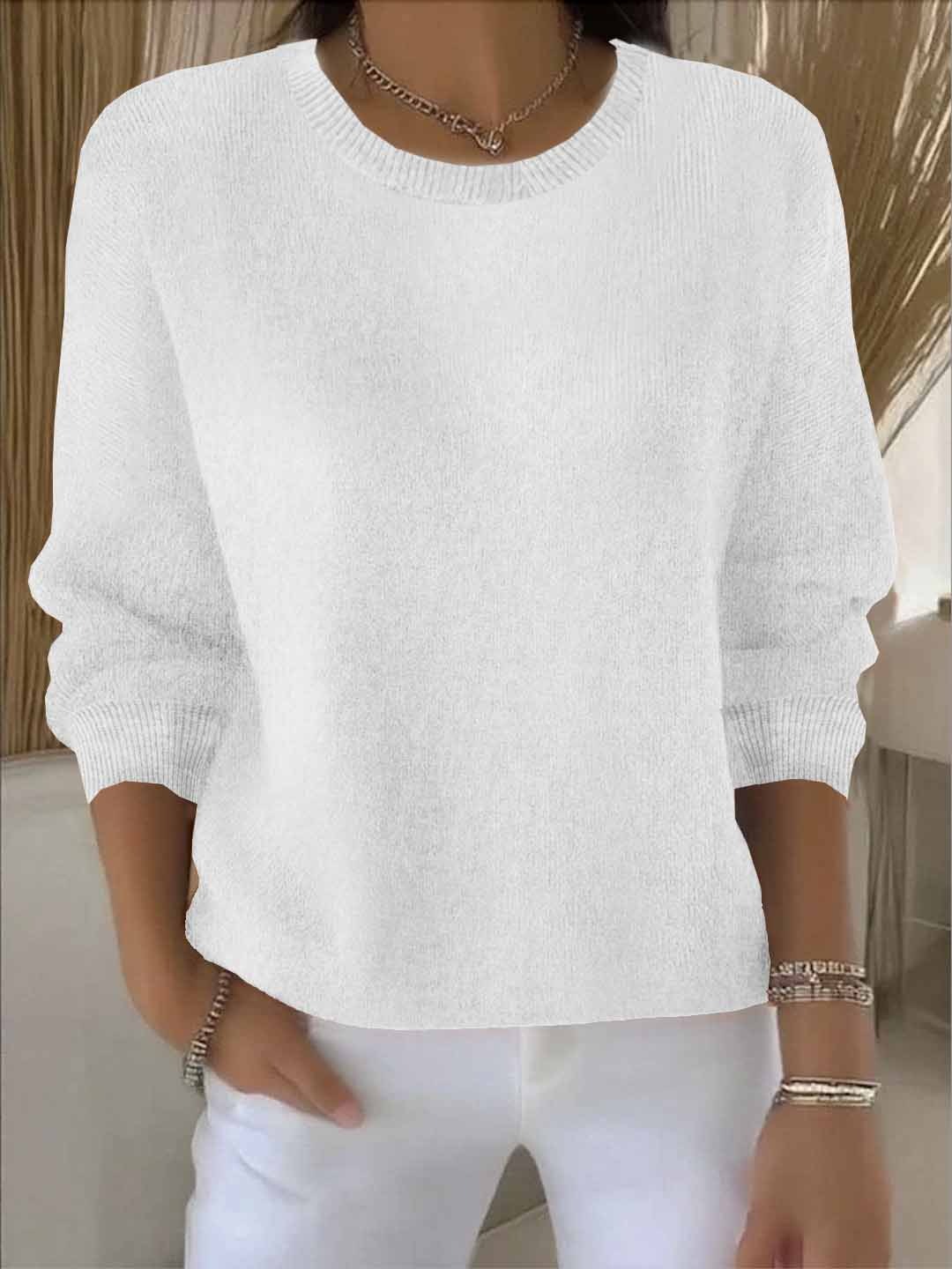 Roseline | Pull Femme Col Rond en Maille Douce Coupe Décontractée - Blanc