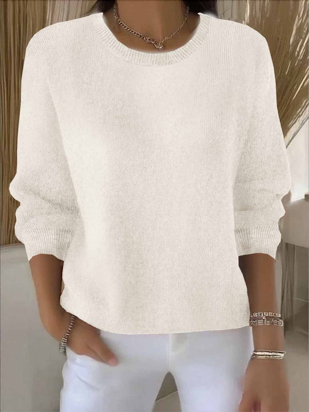 Roseline | Pull Femme Col Rond en Maille Douce Coupe Décontractée - Écru